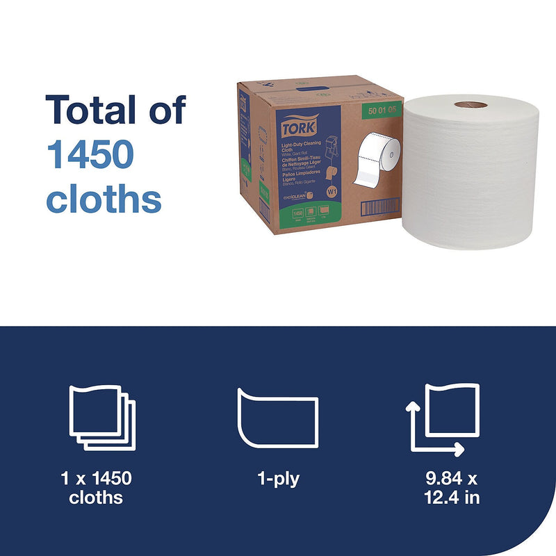 Tork Microfiber Cleaning Cloths, 12.4" x 9.8", White, 1498.3 Ft. Roll, 11.328 lbs., 1450 Sheets/Roll (500105)