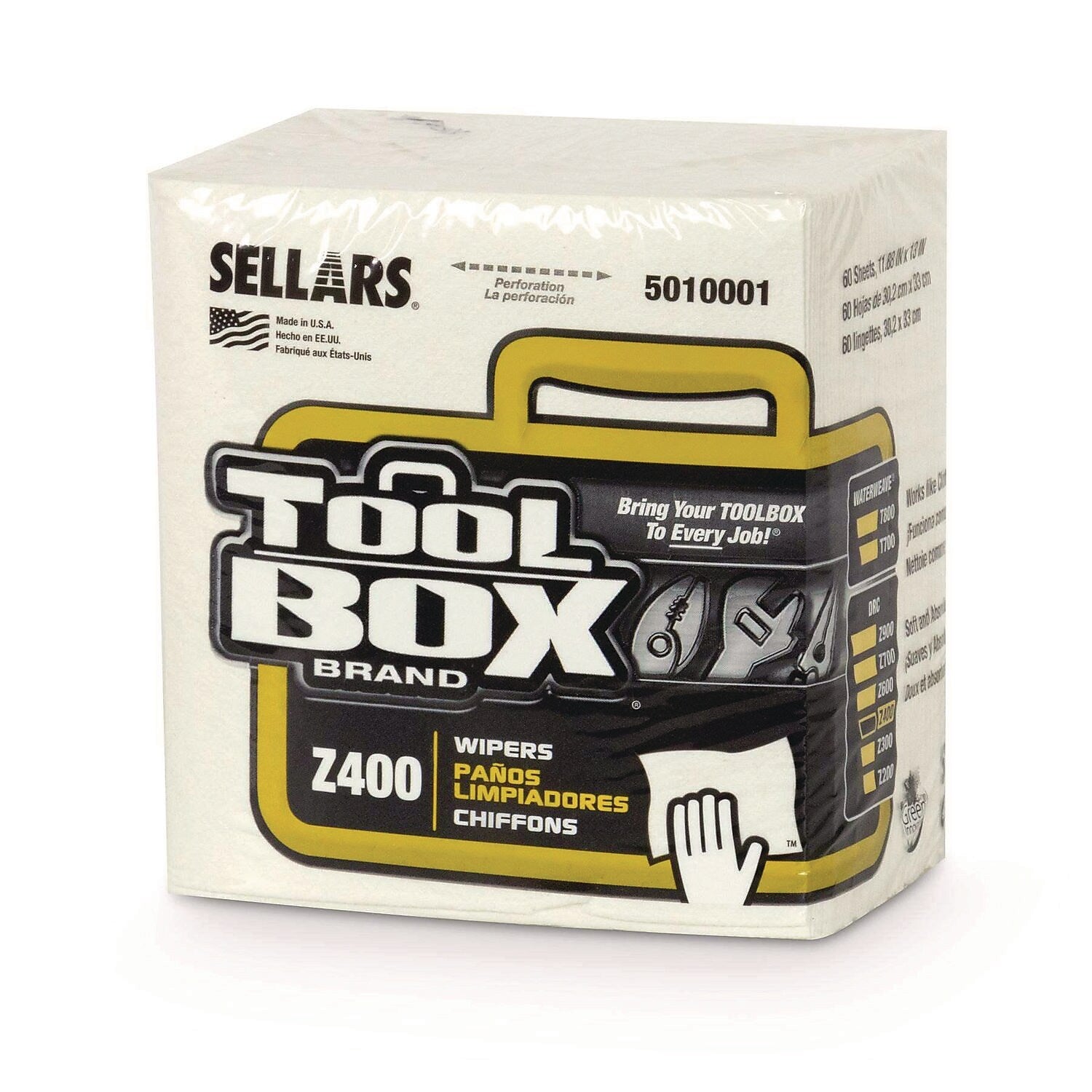 TOOLBOX Z400 Paper Cleaning Wipers, 13" x 11.87", White, 60 Wipers/Box, 12/Carton (660708501003)