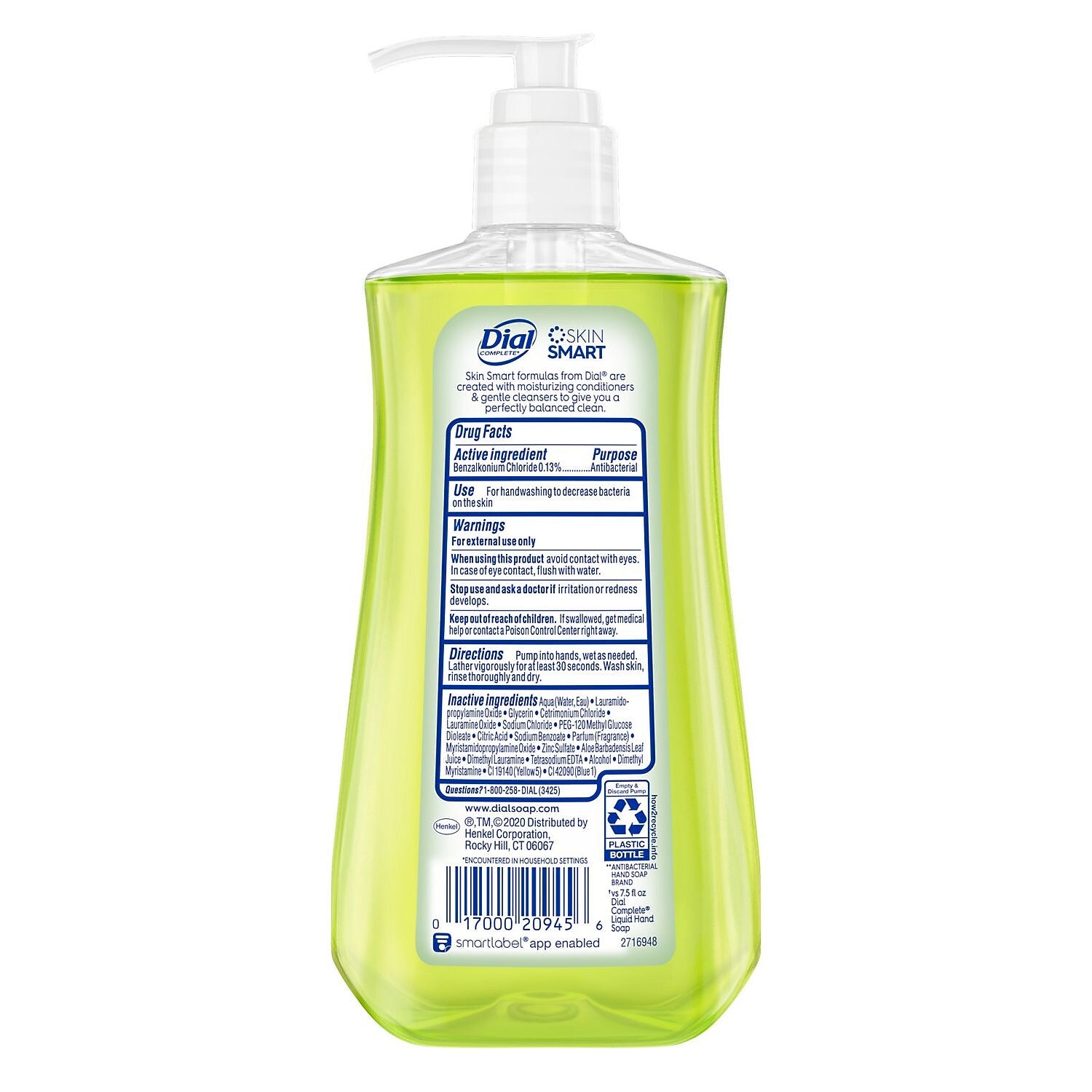 Dial Antibacterial Liquid Hand Soap, Aloe Scent, 12/Carton (DIA20946)
