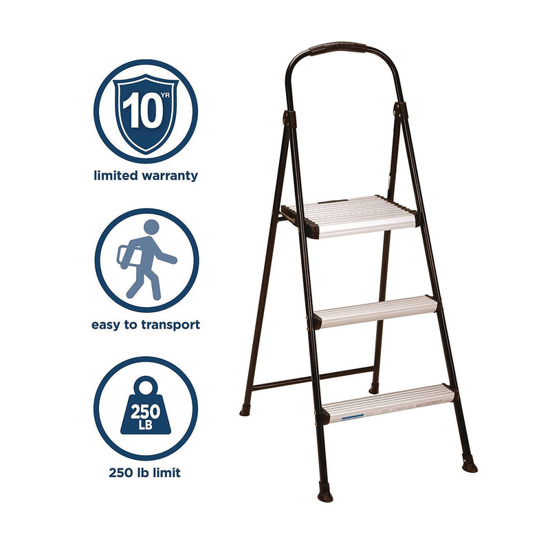 Cosco 3-Step Steel Folding Step Stool, 250 lb. Capacity (11425ABK1E)