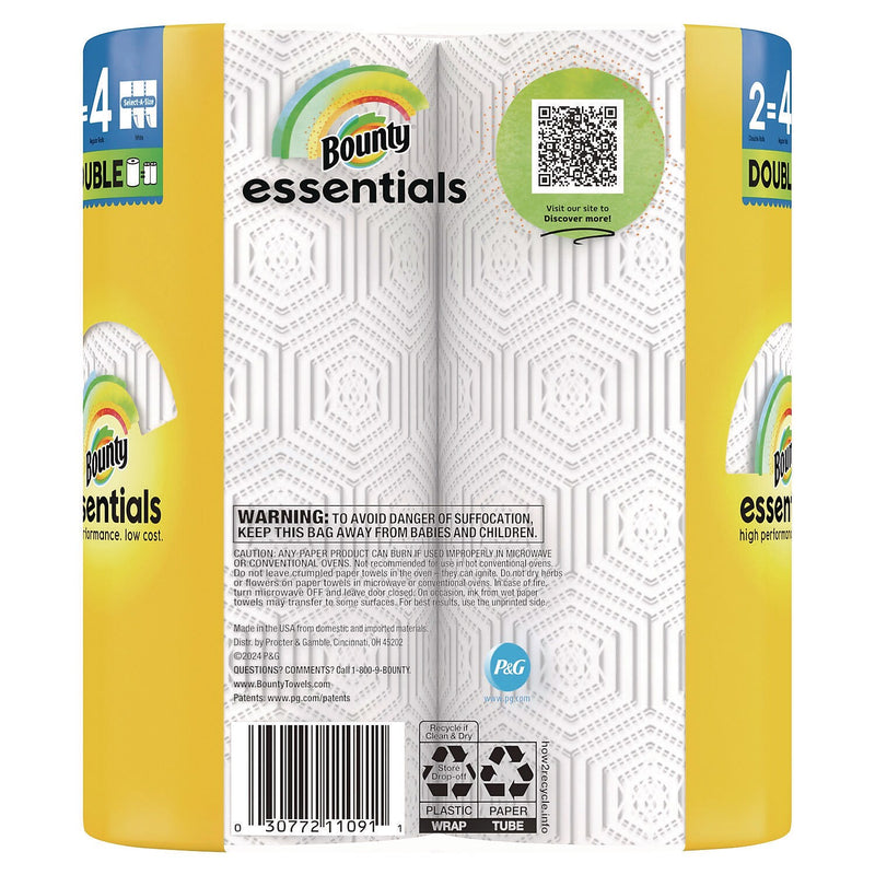Bounty Essentials Select-A-Size Paper Towels, 2-Ply, 108 Sheets/Roll, 16/Carton (80782402)