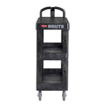 Rubbermaid Commercial BRUTE 3-Shelf Resin Mobile Heavy-Duty Ergo Flat Utility Cart with Swivel Wheels, Black (2203280)