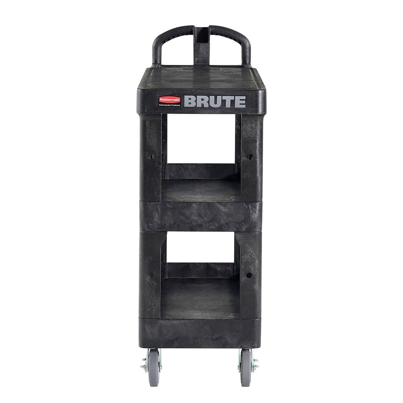 Rubbermaid Commercial BRUTE 3-Shelf Resin Mobile Heavy-Duty Ergo Flat Utility Cart with Swivel Wheels, Black (2203280)