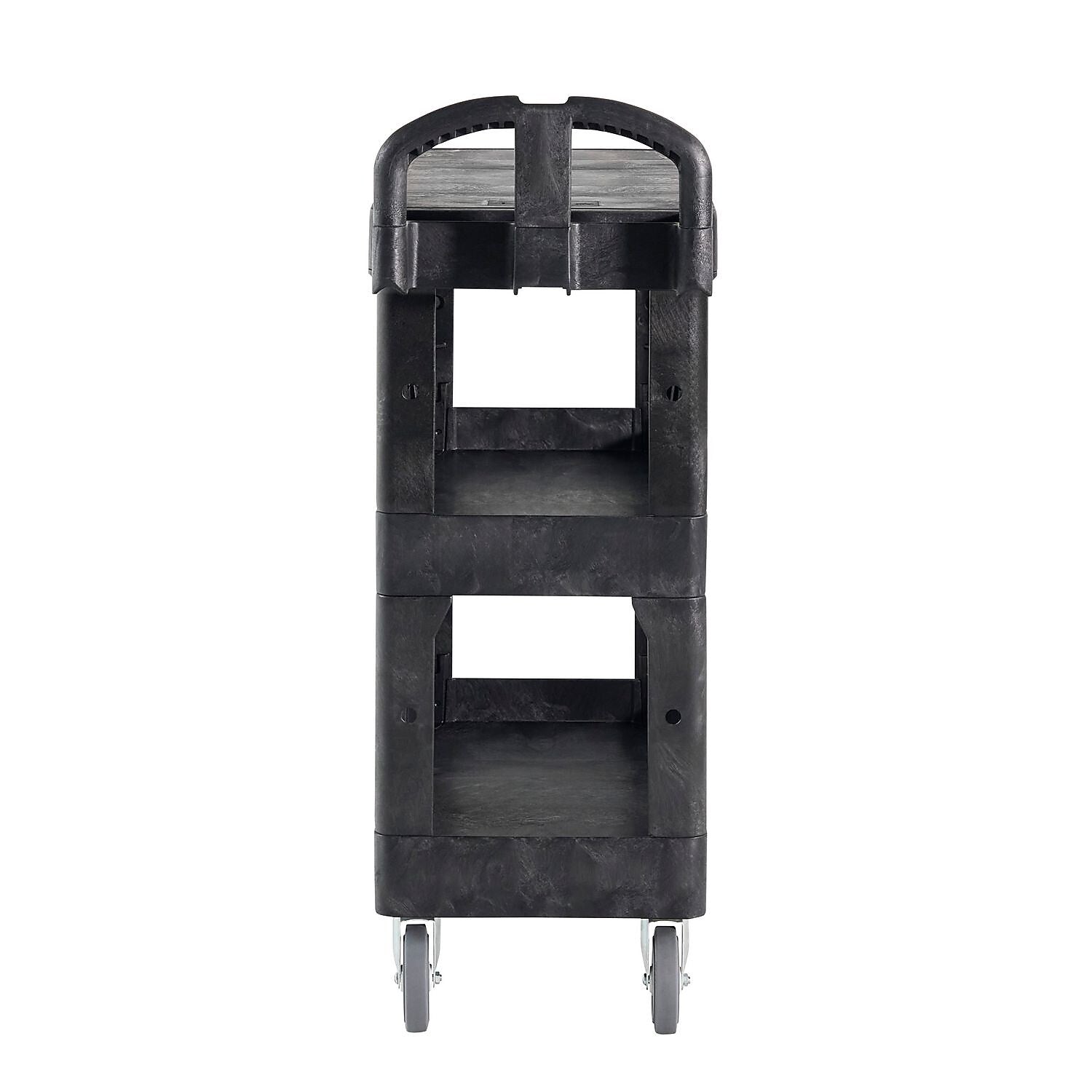 Rubbermaid Commercial BRUTE 3-Shelf Resin Mobile Heavy-Duty Ergo Flat Utility Cart with Swivel Wheels, Black (2203280)