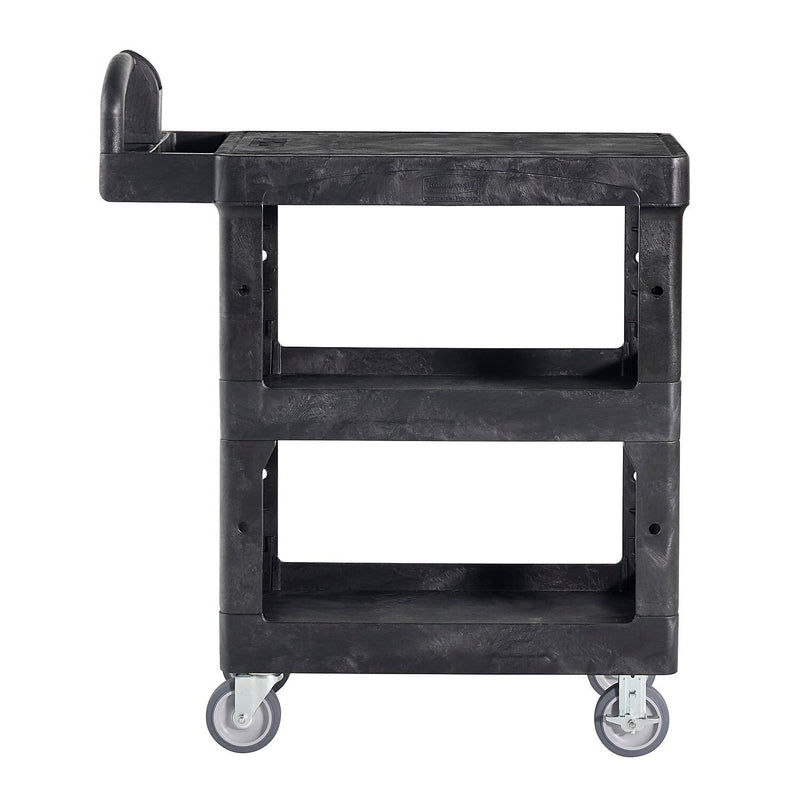Rubbermaid Commercial BRUTE 3-Shelf Resin Mobile Heavy-Duty Ergo Flat Utility Cart with Swivel Wheels, Black (2203280)