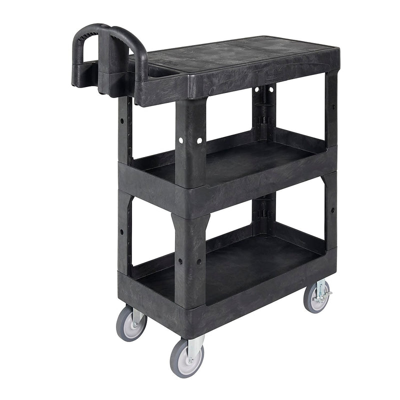 Rubbermaid Commercial BRUTE 3-Shelf Resin Mobile Heavy-Duty Ergo Flat Utility Cart with Swivel Wheels, Black (2203280)