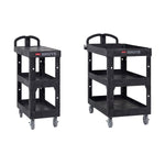 Rubbermaid Commercial BRUTE 3-Shelf Resin Mobile Heavy-Duty Ergo Flat Utility Cart with Swivel Wheels, Black (2203280)