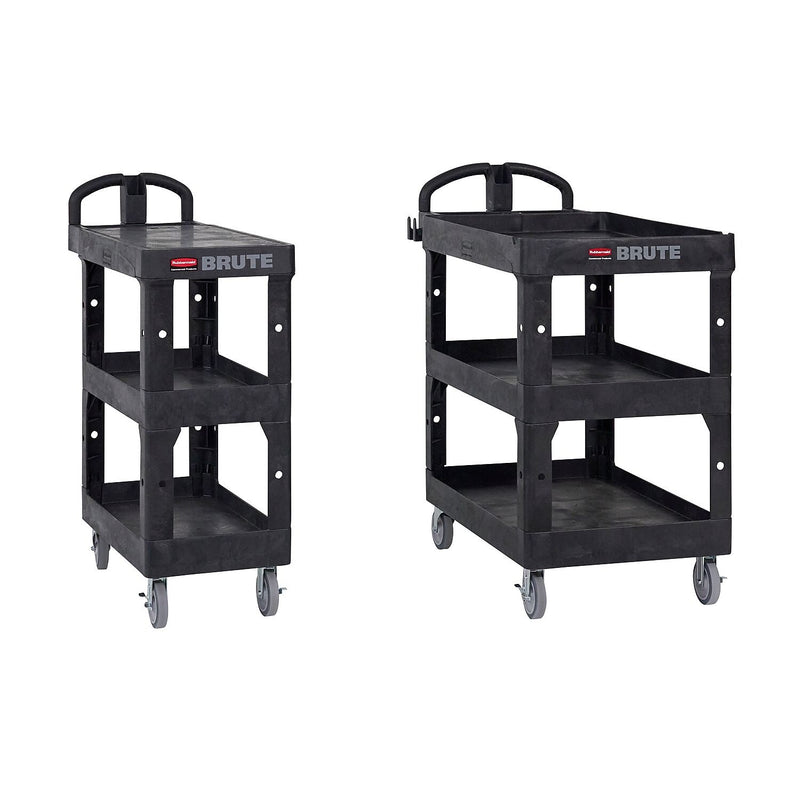 Rubbermaid Commercial BRUTE 3-Shelf Resin Mobile Heavy-Duty Ergo Flat Utility Cart with Swivel Wheels, Black (2203280)