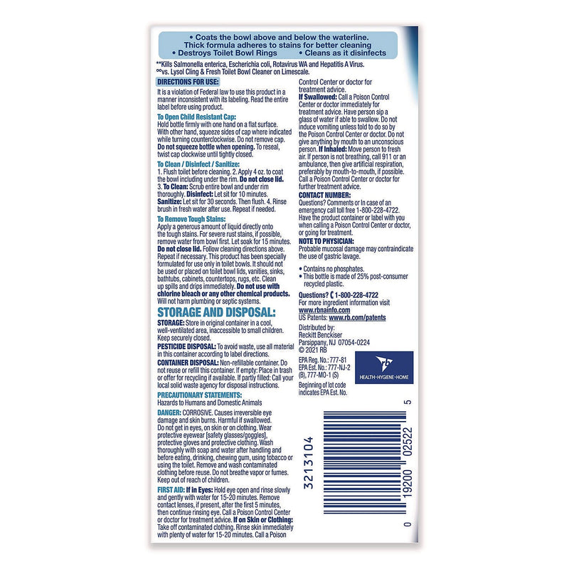 Lysol Disinfecting Toilet Bowl Cleaner, Atlantic Fresh Scent, 24 oz., 9/Carton (19200-98012)