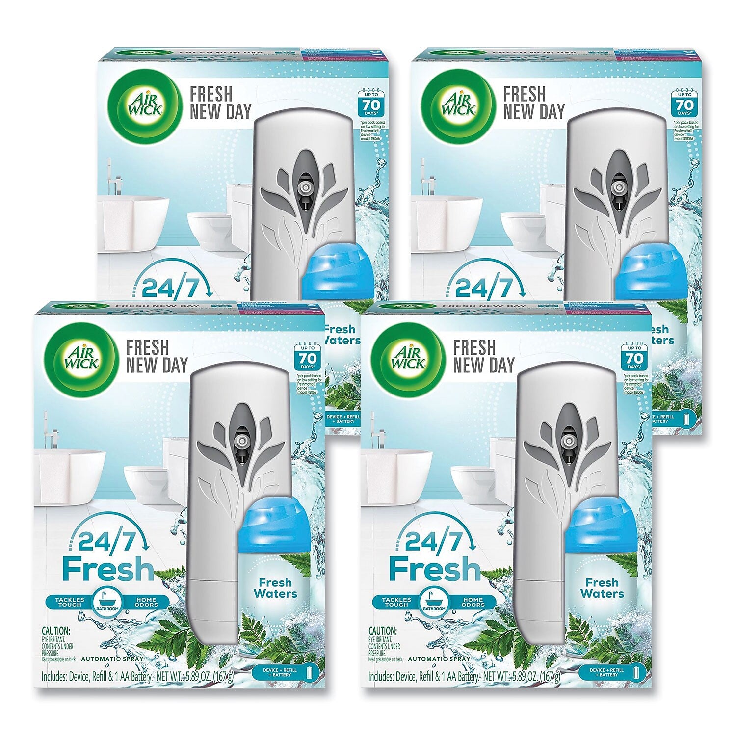 Air Wick Freshmatic Life Scents Air Freshener & Deodorizer Spray Dispenser, Fresh Waters Scent, 5.89 oz., 4/Carton (RAC88413)