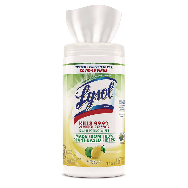 Lysol Disinfecting Wipes, Fresh Citrus Scent, 70 Wipes/Canister, 6/Carton (19200-49128)