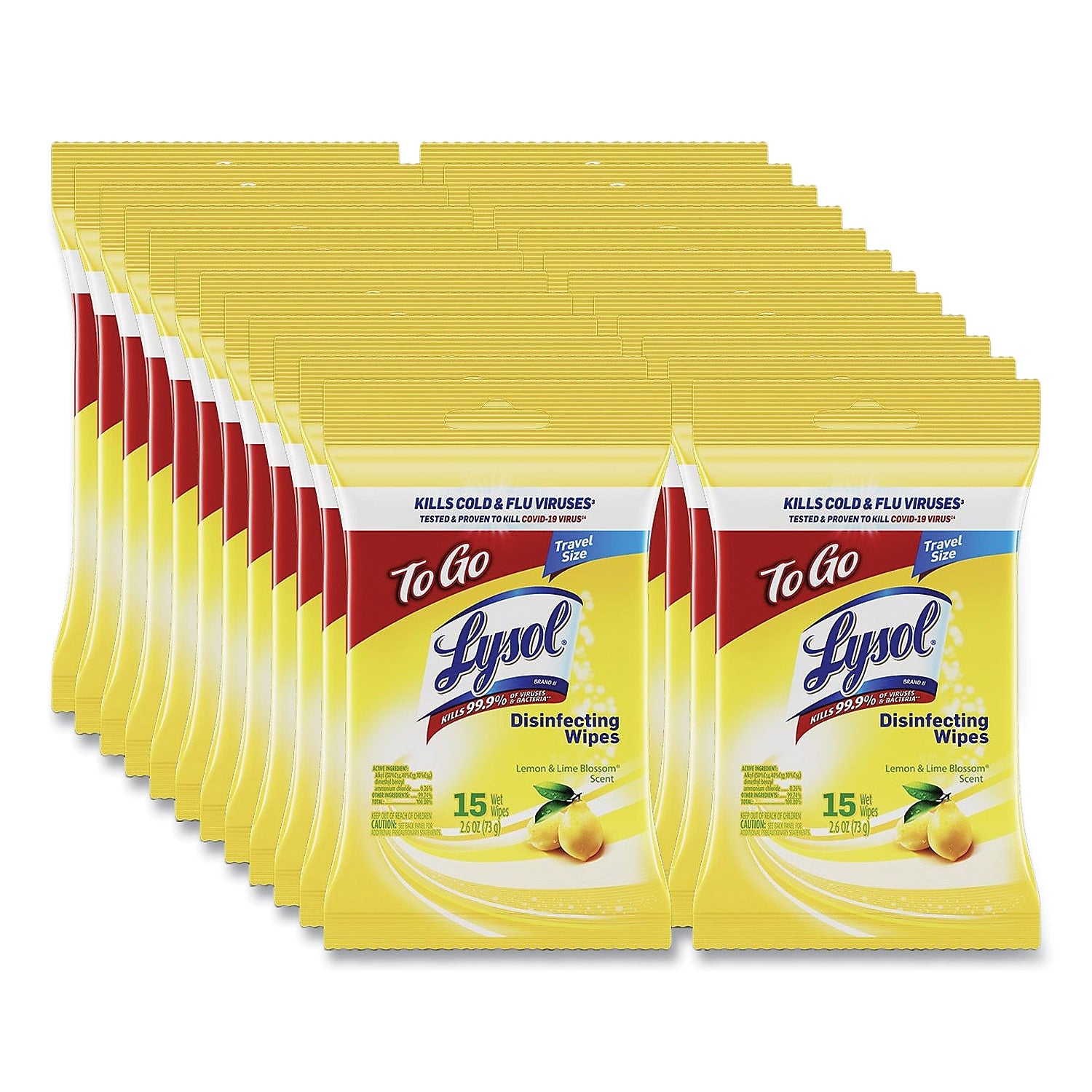 Lysol Disinfecting Wipes, Lemon & Lime Blossom Scent, 15 Wipes/Flat Pack, 24/Carton (19200-99799)