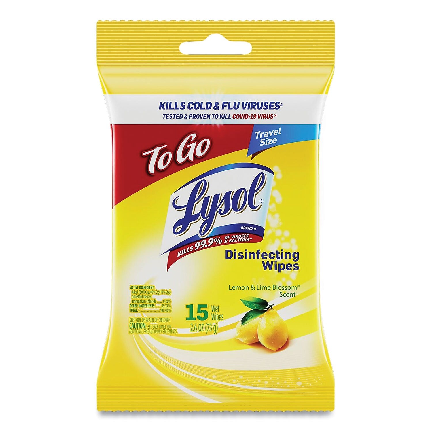 Lysol Disinfecting Wipes, Lemon & Lime Blossom Scent, 15 Wipes/Flat Pack, 24/Carton (19200-99799)