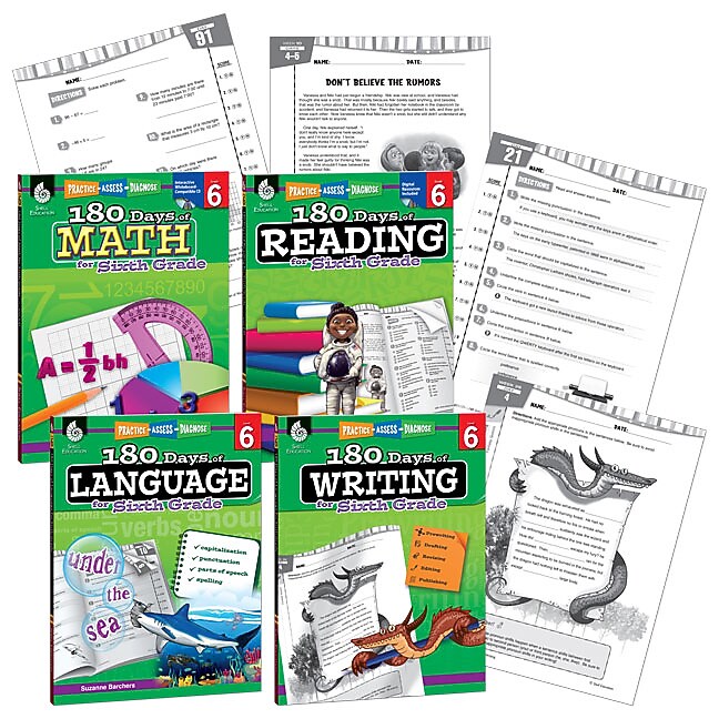Shell Education 180 Days of Practice Grade 6 Bundle Book Set (51636)