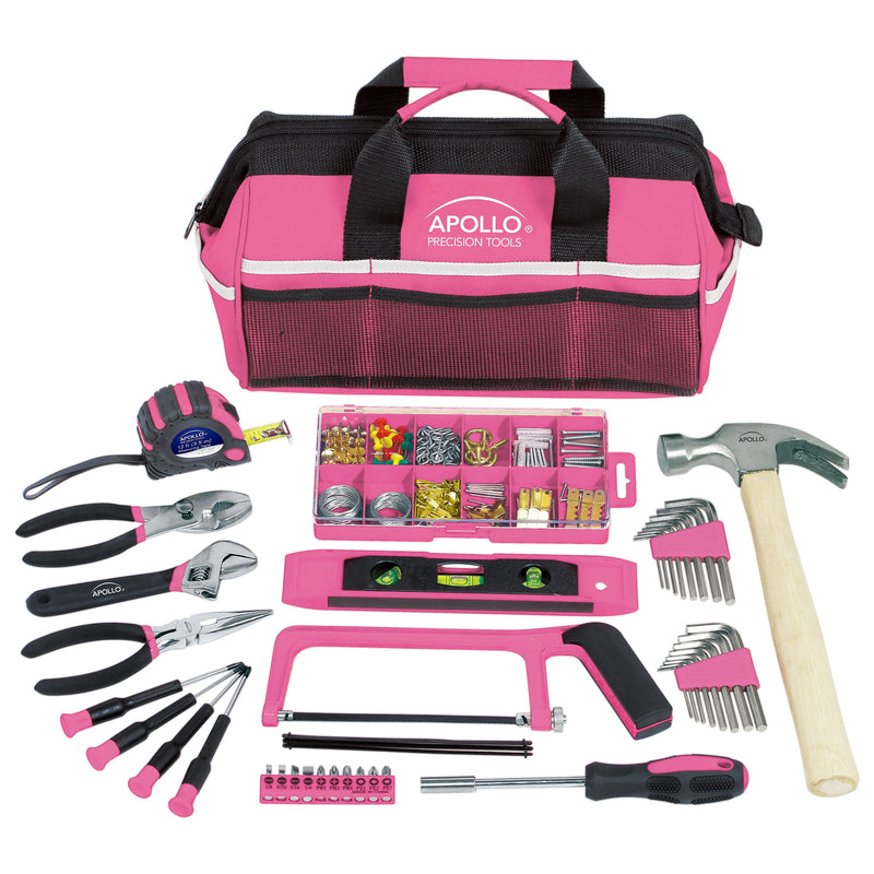 Apollo Tools Household Tool Kit with Bag, Pink, 201 Pieces (DT0020P)
