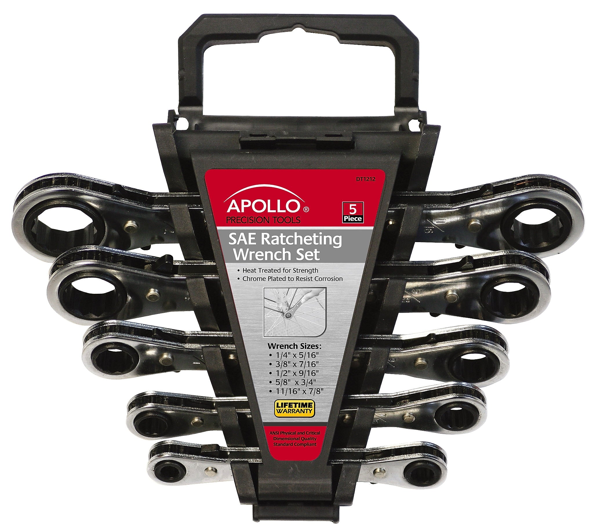 Apollo Tools SAE Ratcheting Wrench Set, 5 Piece (DT1212)