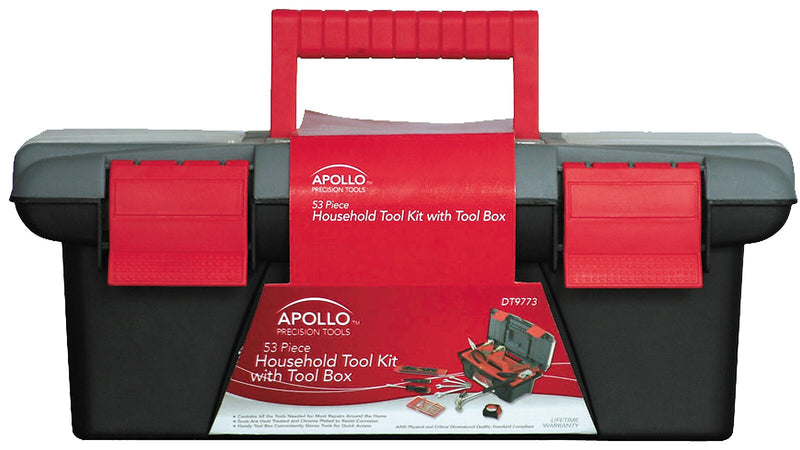 Apollo Tools Household Tool Kit with Tool Box, Red, 53 Pieces (DT9773)