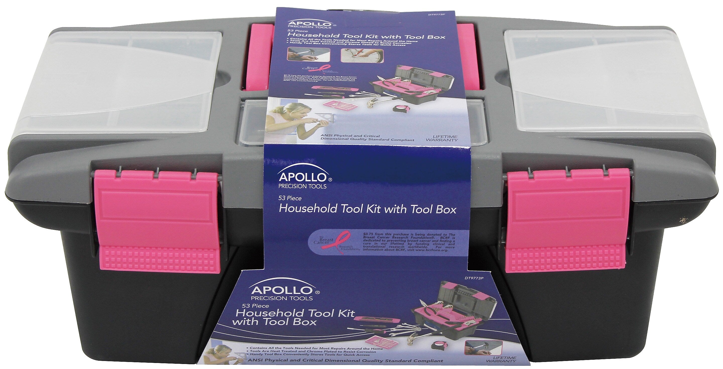Apollo Tools Household Tool Kit with Tool Box, Pink, 53 Pieces (DT9773P)