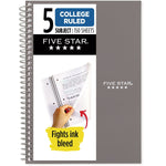Five Star 5-Subject Subject Notebooks, 9.5" x 7.25", College Ruled, 150 Sheets (06184)