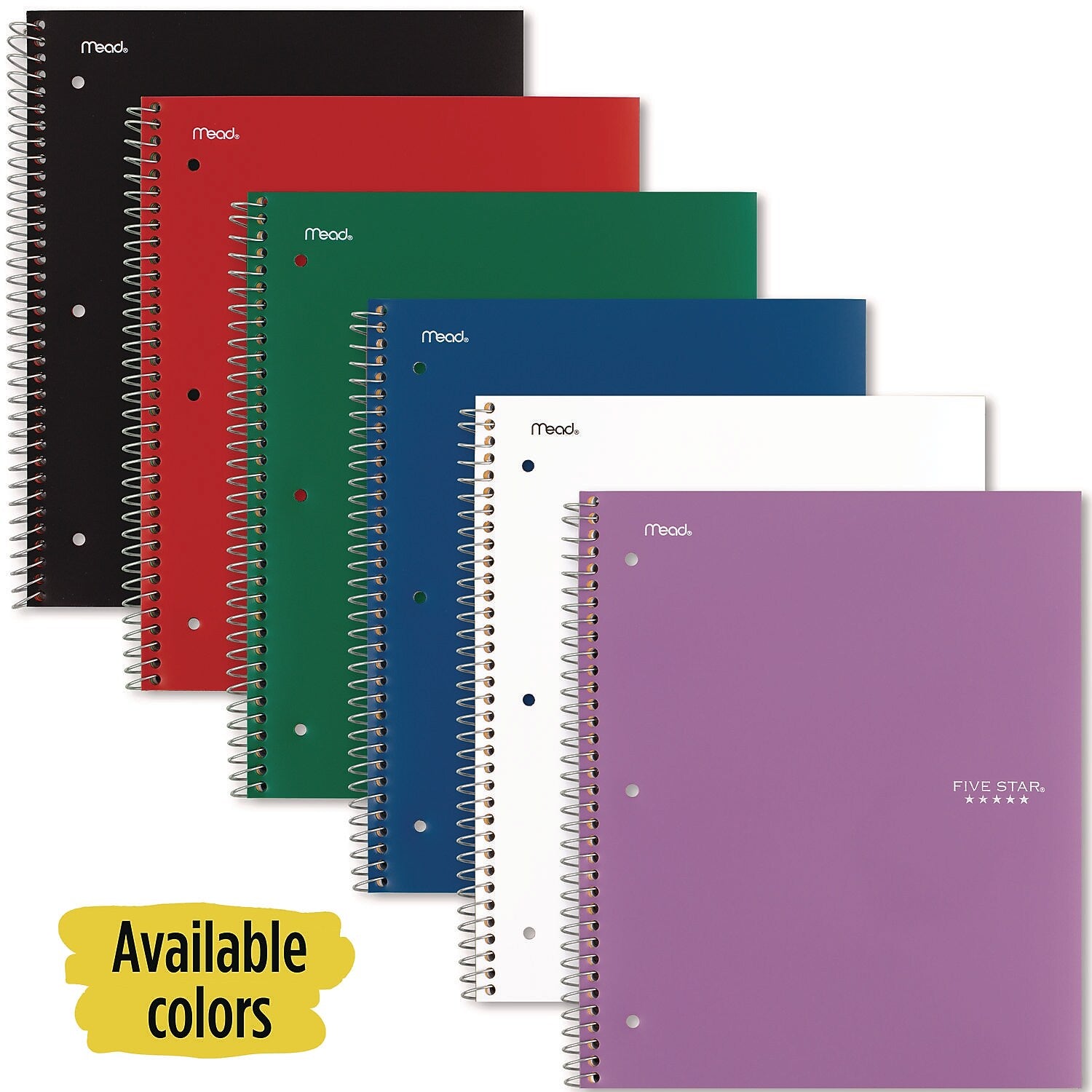 Five Star 1-Subject Notebooks, 10.5" x 9.18", Wide Ruled, 100 Sheets, Assorted Colors (05200)
