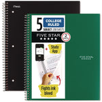 Five Star 5-Subject Subject Notebooks, 11" x 8.5", College Ruled, 200 Sheets, Assorted Colors, 2/Pack (MEA820190)