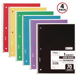 Mead 1-Subject Notebooks, 10.5" x 8", Wide Ruled, 70 Sheets, Assorted Colors, 4/Pack (72873)