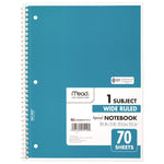Mead 1-Subject Notebooks, 10.5" x 8", Wide Ruled, 70 Sheets, Assorted Colors, 4/Pack (72873)