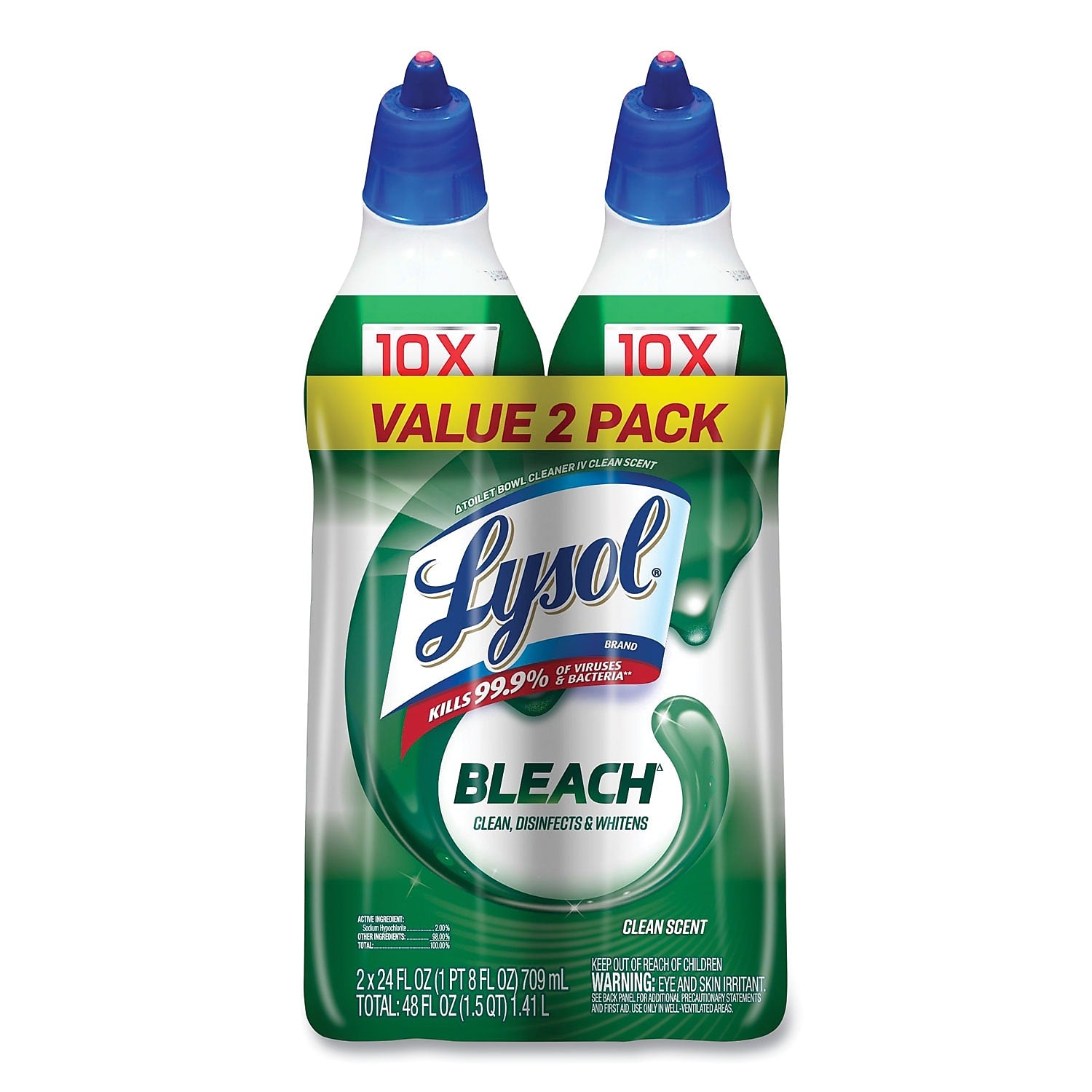 Lysol Disinfecting Toilet Bowl Cleaner with Bleach, Clean Scent, 24 oz., 8/Carton (19200-96085)