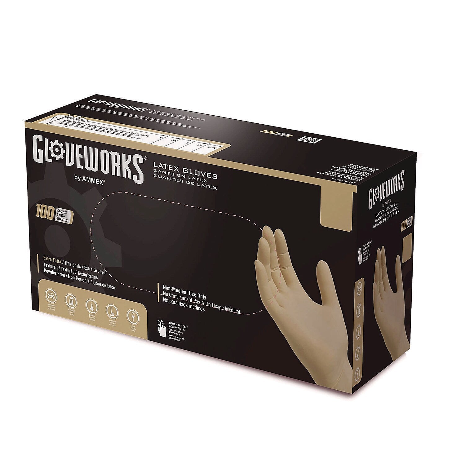 GloveWorks by AMMEX Powder Free Latex Industrial Gloves, XL, Ivory, 100 Gloves/Box, 10 Boxes/Carton (ILHD48100)