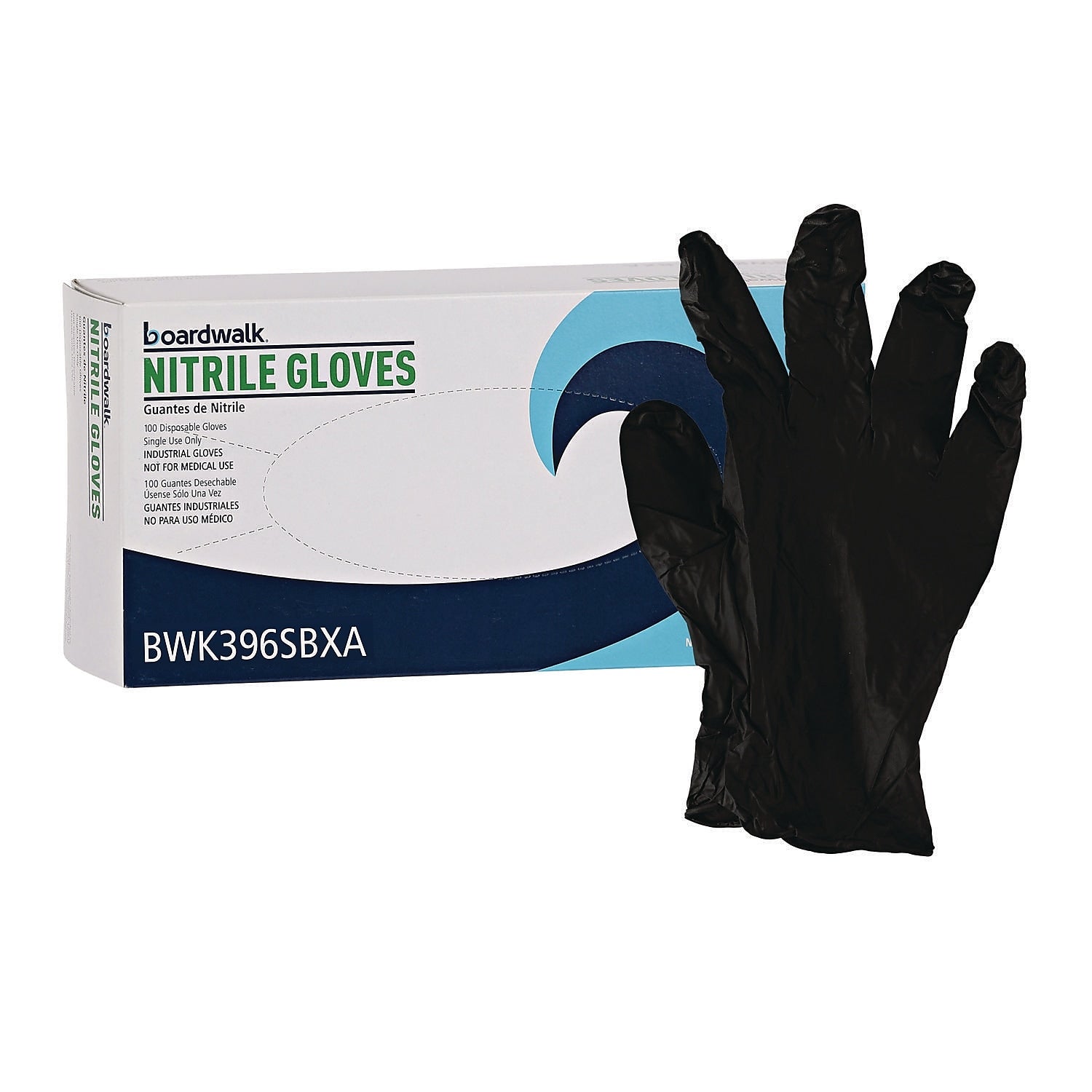 Boardwalk Powder Free Nitrile Industrial Gloves, Latex Free, Small, Black, 100 Gloves/Box (396SBXA)