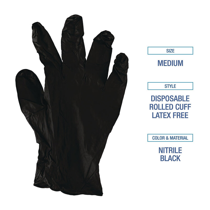 Boardwalk Powder Free Nitrile Industrial Gloves, Latex Free, Small, Black, 100 Gloves/Box (396SBXA)