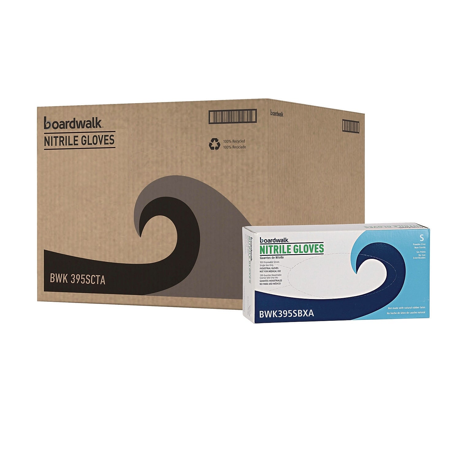 Boardwalk Powder Free Nitrile Industrial Gloves, Latex Free, Small, Blue, 100 Gloves/Box, 10 Boxes/Carton (395SCTA)