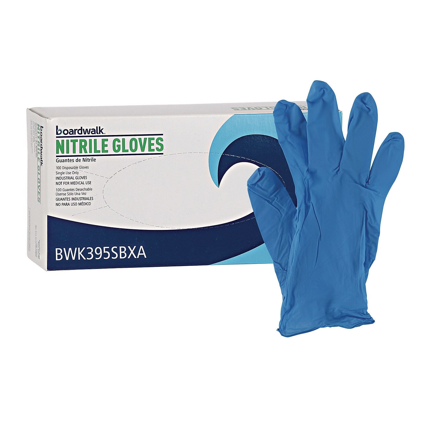 Boardwalk Powder Free Nitrile Industrial Gloves, Latex Free, Small, Blue, 100 Gloves/Box, 10 Boxes/Carton (395SCTA)