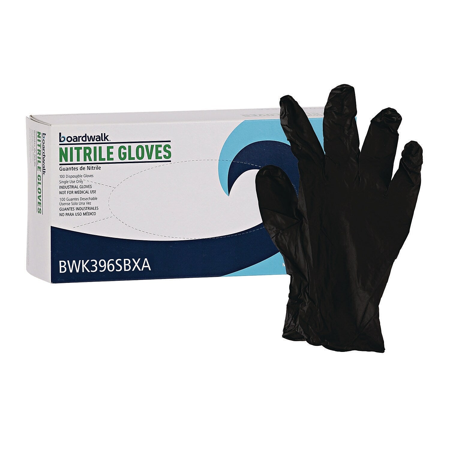 Boardwalk Powder Free Nitrile Industrial Gloves, Latex Free, Small, Black, 100 Gloves/Box, 10 Boxes/Carton (396SCTA)