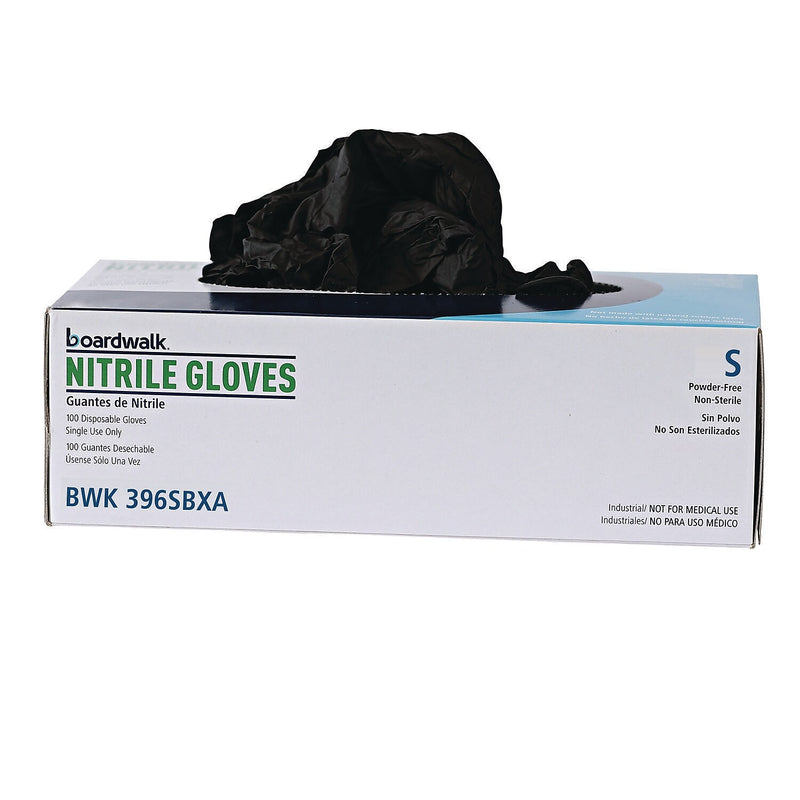 Boardwalk Powder Free Nitrile Industrial Gloves, Latex Free, Small, Black, 100 Gloves/Box, 10 Boxes/Carton (396SCTA)