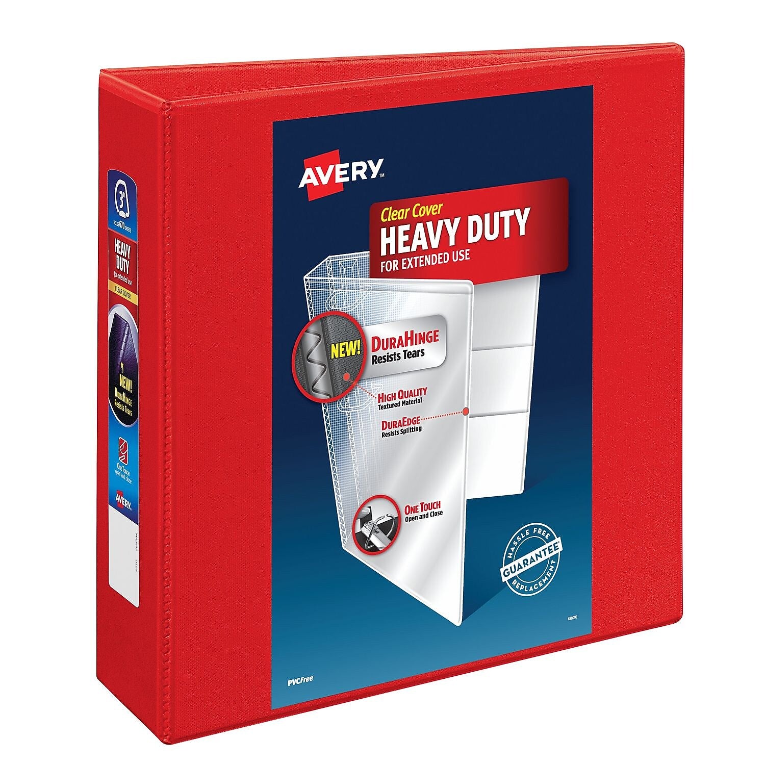 Avery Heavy Duty 3" 3-Ring View Binders, D-Ring, Red, 4/Carton (79325)