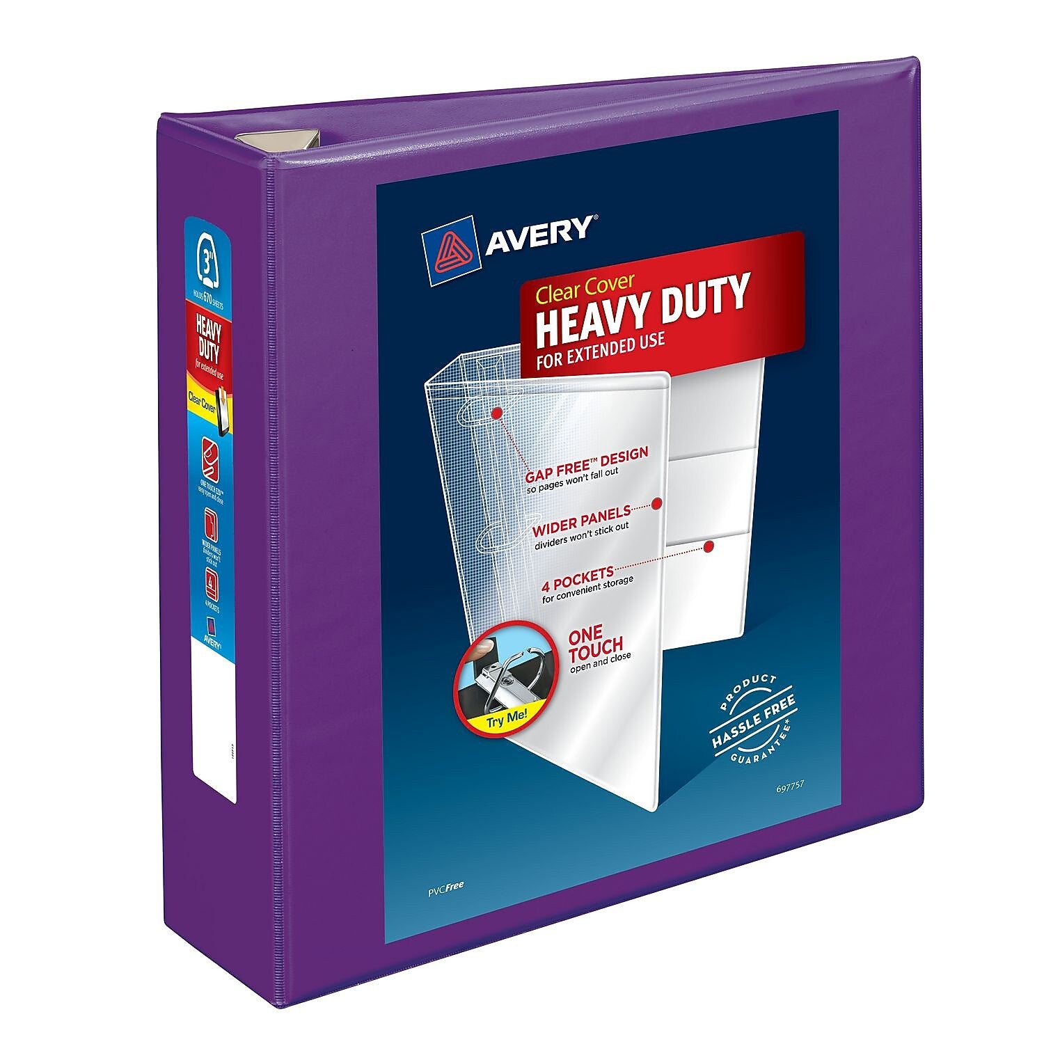 Avery Heavy Duty 3" 3-Ring View Binders, D-Ring, Purple, 4/Carton (79810)