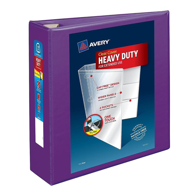 Avery Heavy Duty 3" 3-Ring View Binders, D-Ring, Purple, 4/Carton (79810)