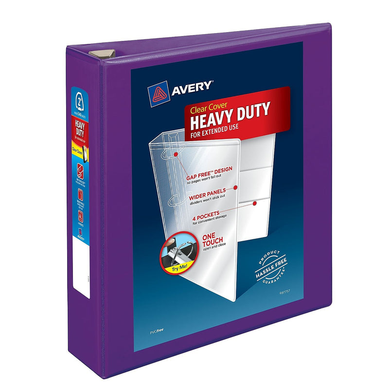 Avery Heavy Duty 2" 3-Ring View Binders, D-Ring, Purple, 6/Carton (79777)