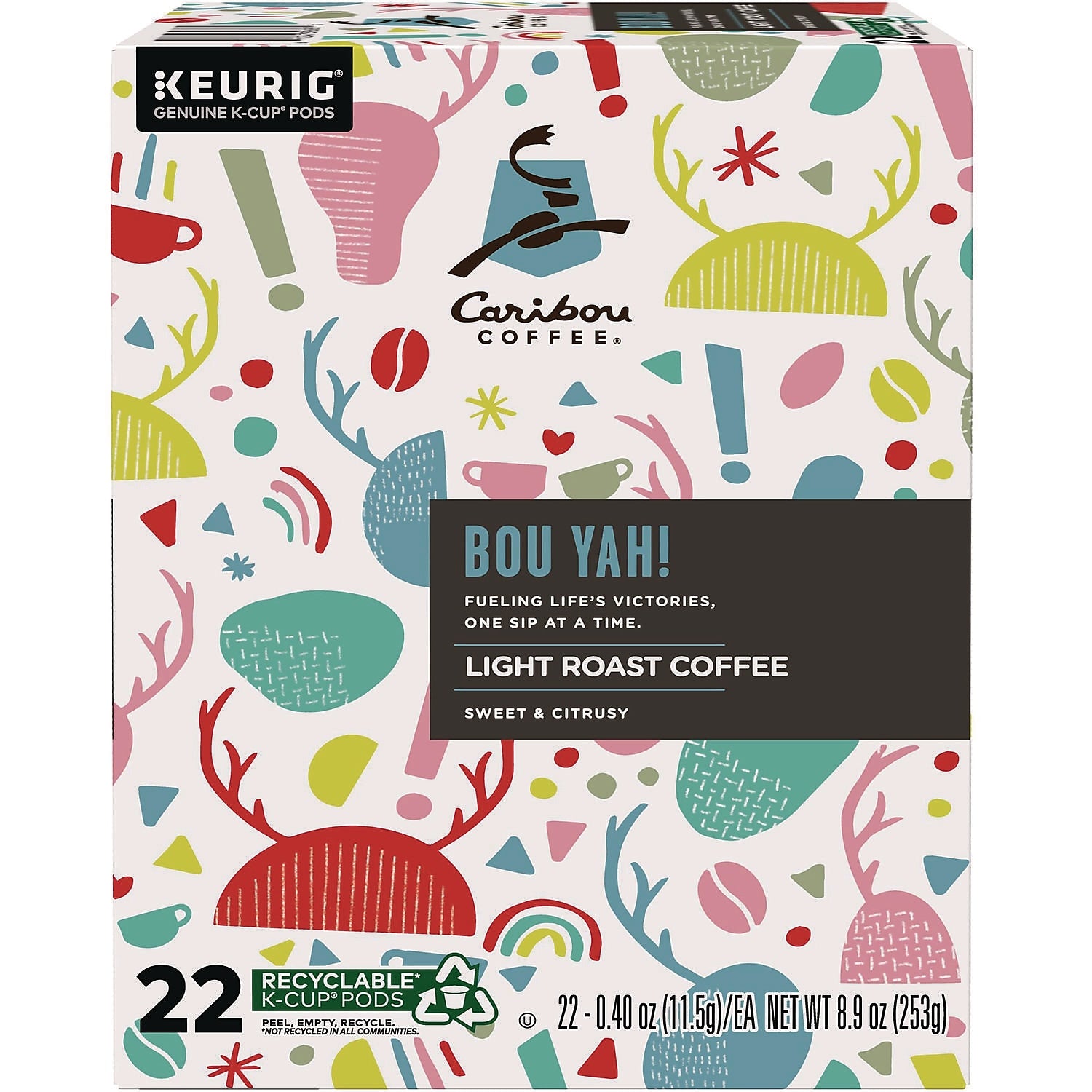 Caribou Coffee BOU YAH Coffee K-Cup, Light Roast, 22/Box (5000368779)
