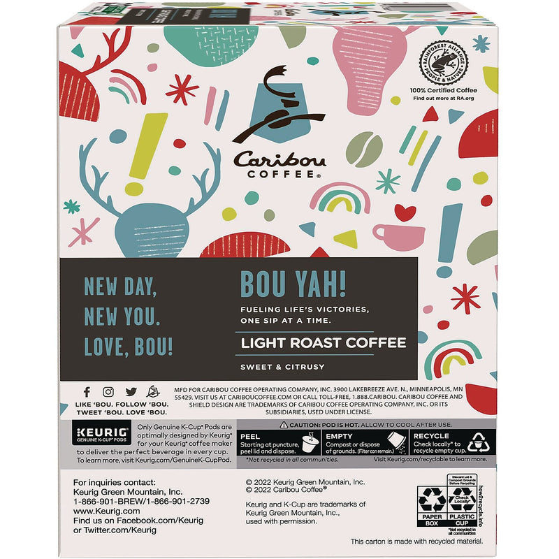 Caribou Coffee BOU YAH Coffee K-Cup, Light Roast, 22/Box (5000368779)