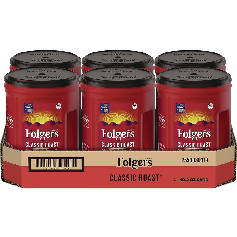 Folgers Classic Roast Coffee, Medium Roast, 40.3 oz., 6/Carton (2550030419)