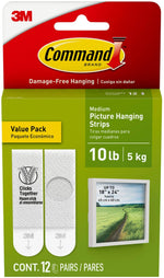 Command Medium Hanging Strips, 10 lb., White, 12/Pack (17204-12ES)