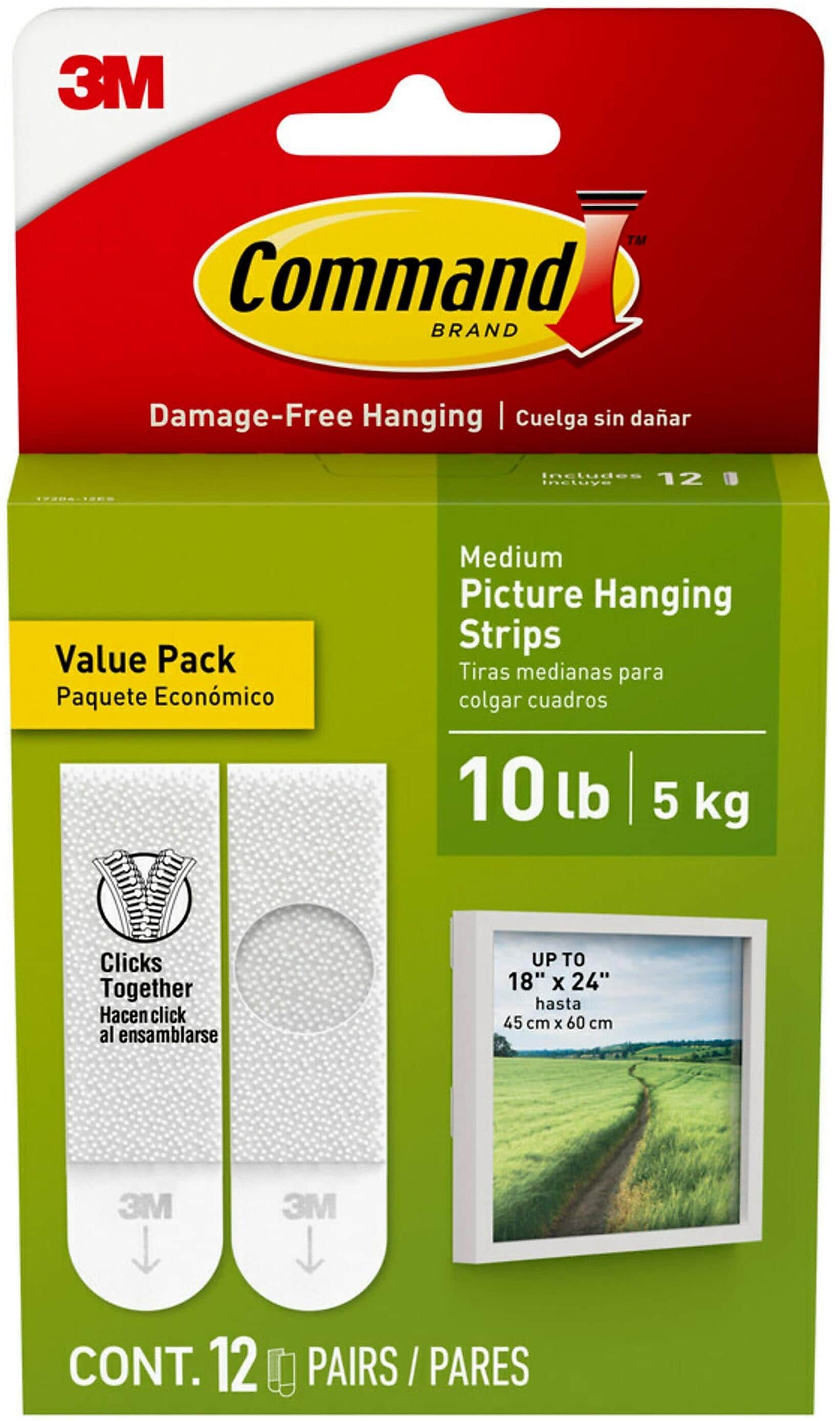 Command Medium Hanging Strips, 10 lb., White, 12/Pack (17204-12ES)