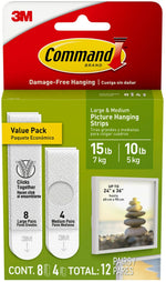 Command Assorted Size Picture Hanging Strips, 12 Pairs/Pack (17209-ES)