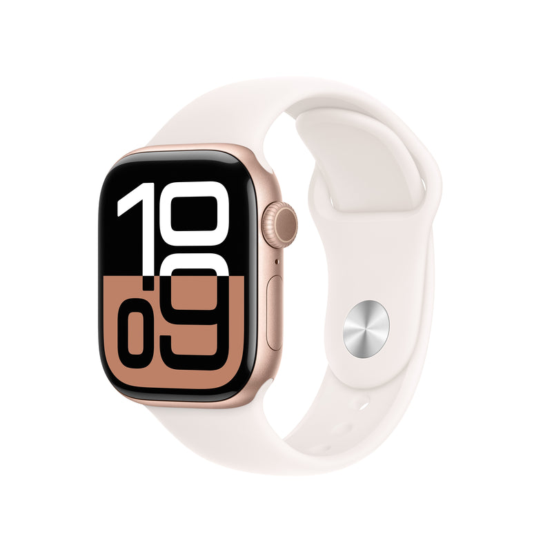 Apple Watch Series 10 GPS Smartwatch, 42mm, Rose Gold Aluminum Case with Light Blush Sport Band, Small/Medium (MWWH3LW/A)