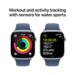Apple Watch Series 10 GPS Smartwatch, 46mm, Silver Aluminum Case with Denim Sport Band, Small/Medium (MWWL3LW/A)