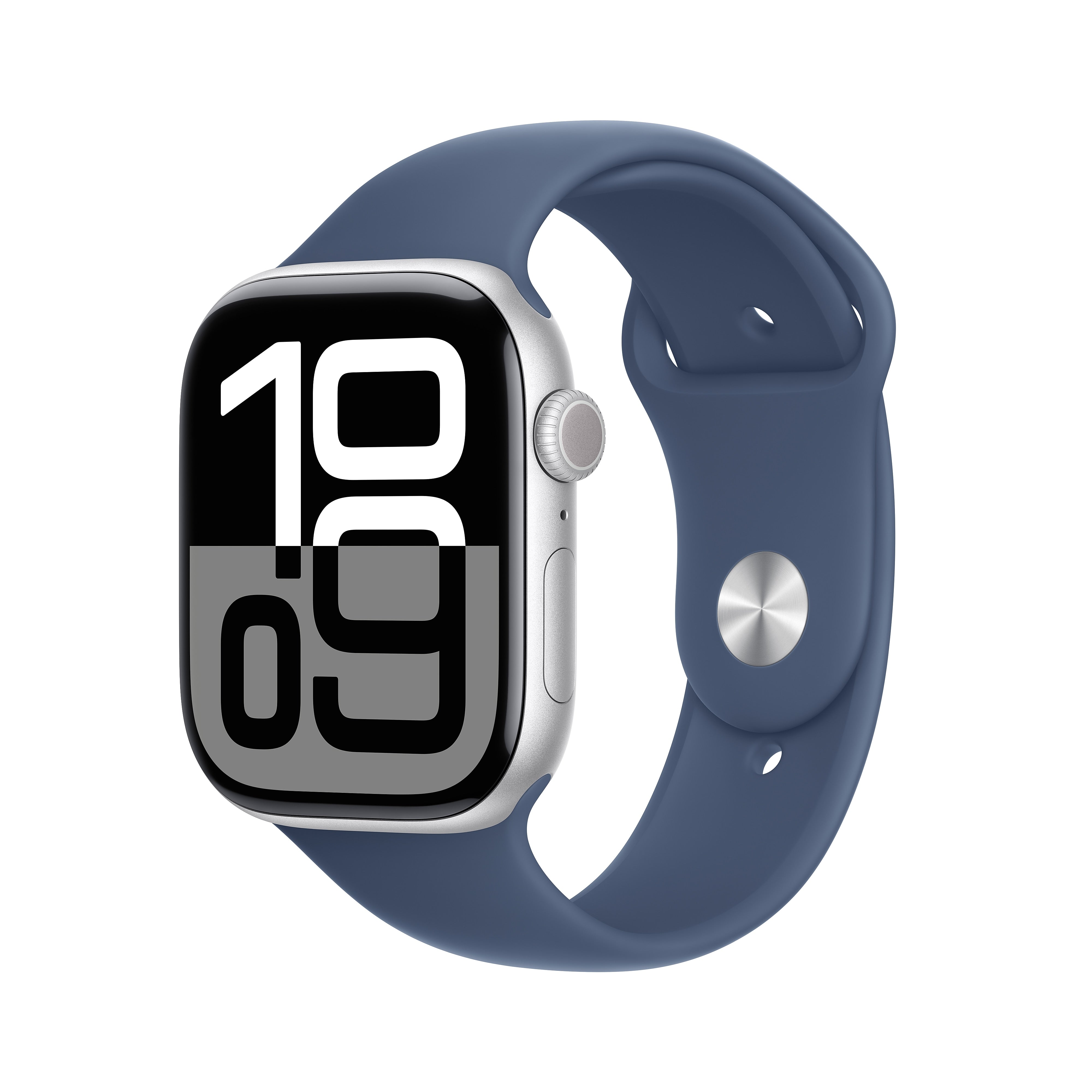 Apple Watch Series 10 GPS Smartwatch, 46mm, Silver Aluminum Case with Denim Sport Band, Medium/Large (MWWM3LW/A)