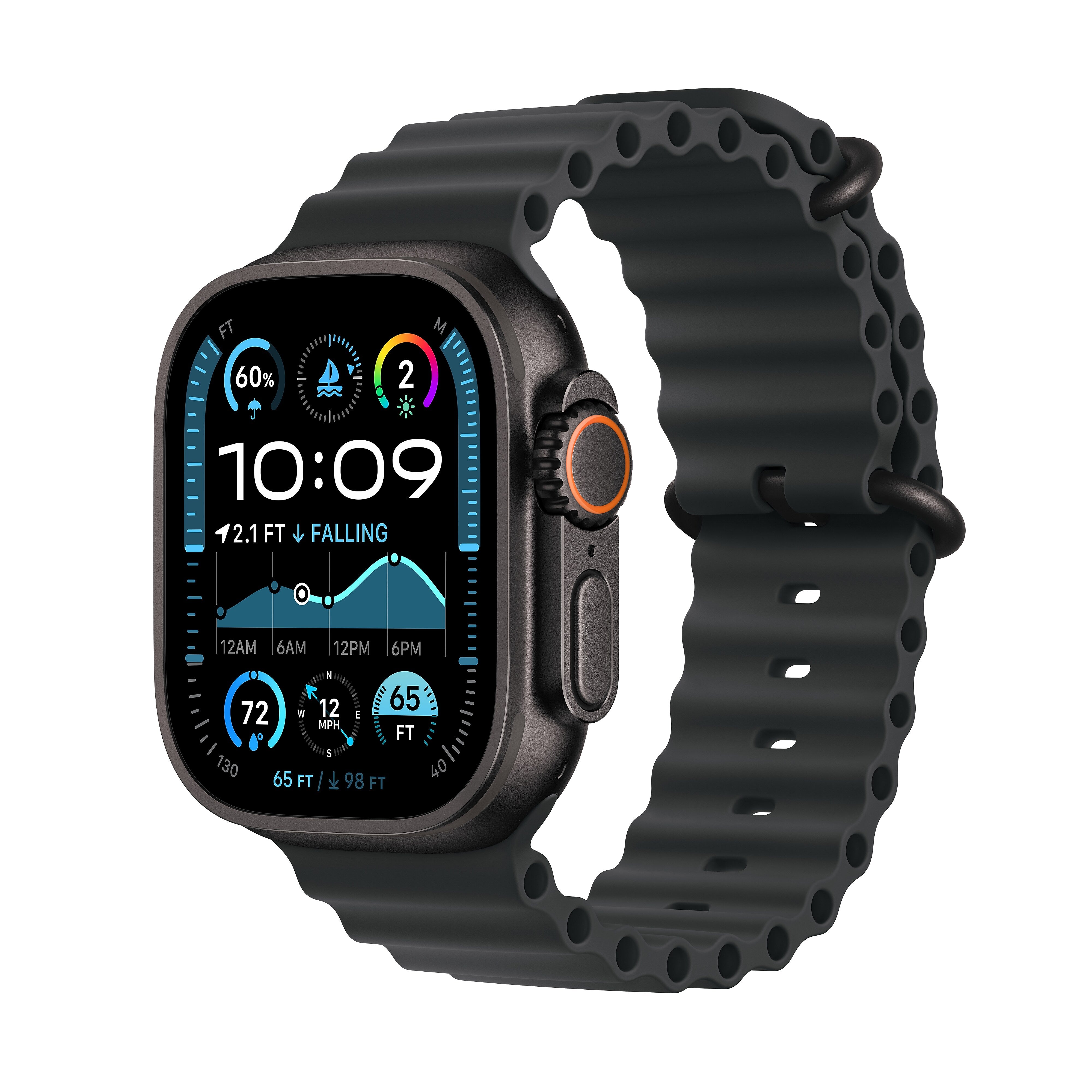 Apple Watch Ultra 2 GPS + Cellular Smartwatch, 49mm, Black Titanium Case with Black Ocean Band (MX4P3LW/A)