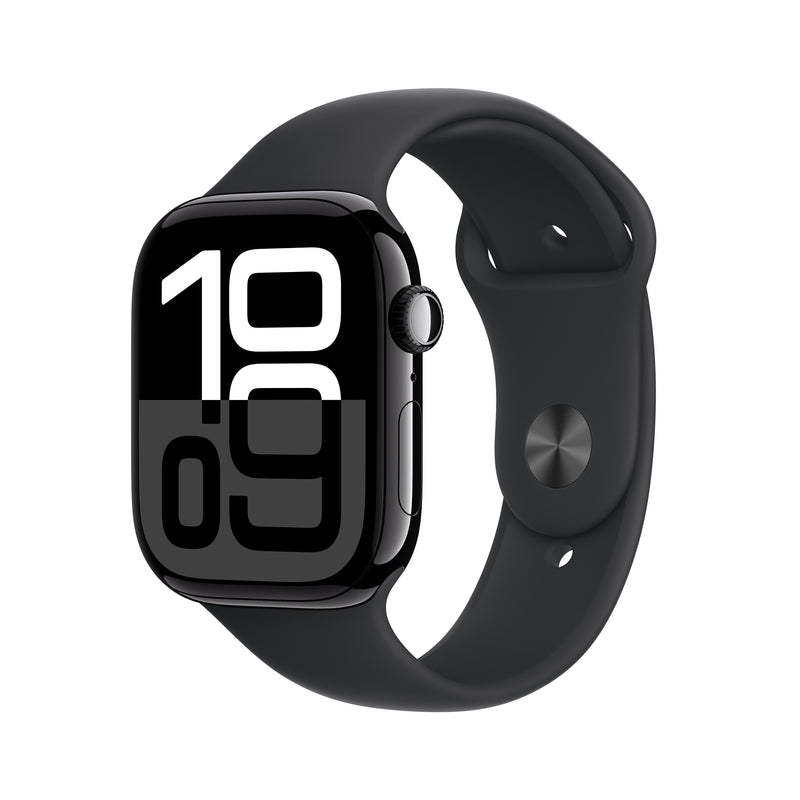Apple Watch Series 10 GPS + Cellular Smartwatch, 46mm, Jet Black Aluminum Case with Black Sport Band, Medium/Large (MWY43LW/A)